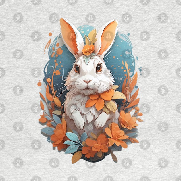 Cute Rabbit With Fantasy Flowers Splash by AySelin